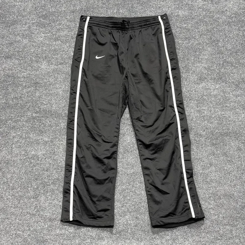 Nike Track Pants Mens 2XL Black Tear Away Side Snap Stripe Athletic Sport Swoosh
